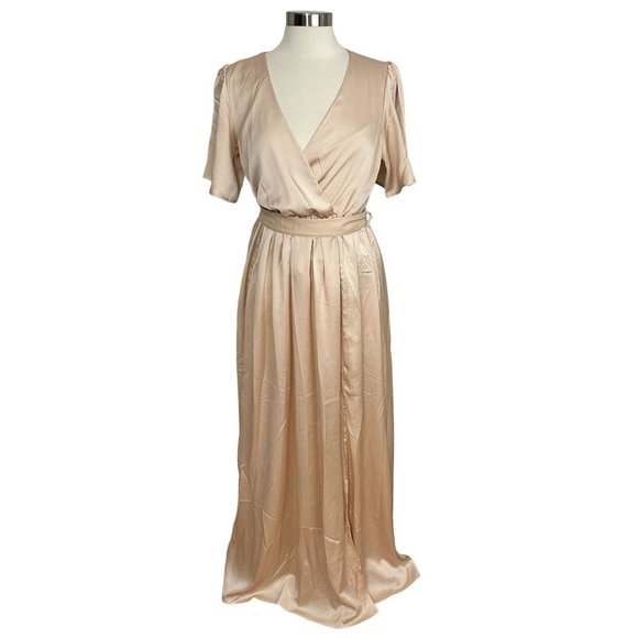 NWT Baltic Born LARGE Kensington Ballet Pink Satin Short Sleeve Belt Wrap Dress - Picture 2 of 7